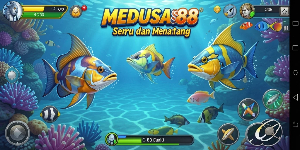 Tampilan gameplay seru dalam MEDUSA88 saat menembak ikan.