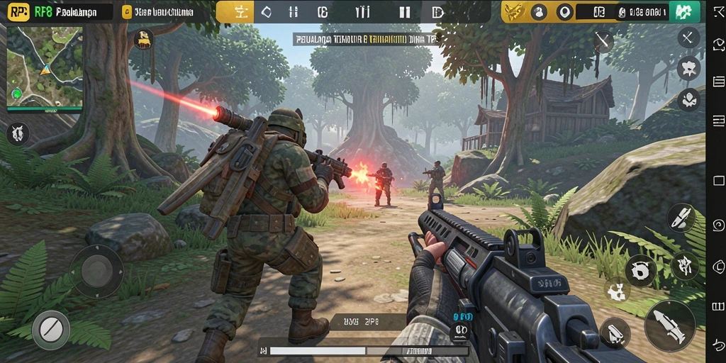 Screenshot gameplay RP8 menunjukkan aksi mendebarkan di medan perang.