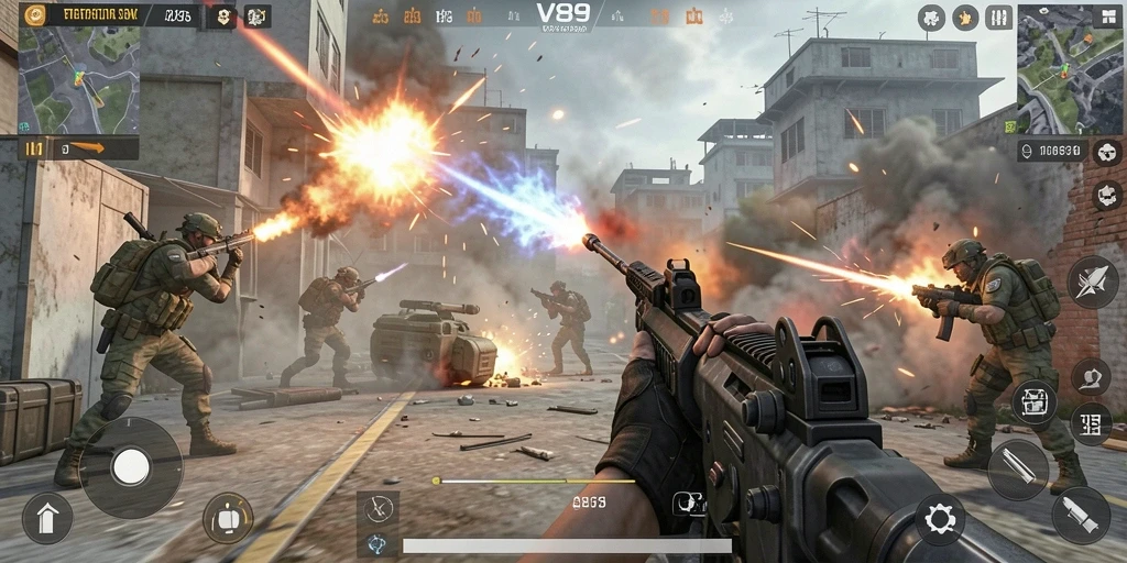 Tampilan gameplay V89 yang mendebarkan dalam mode FPS.